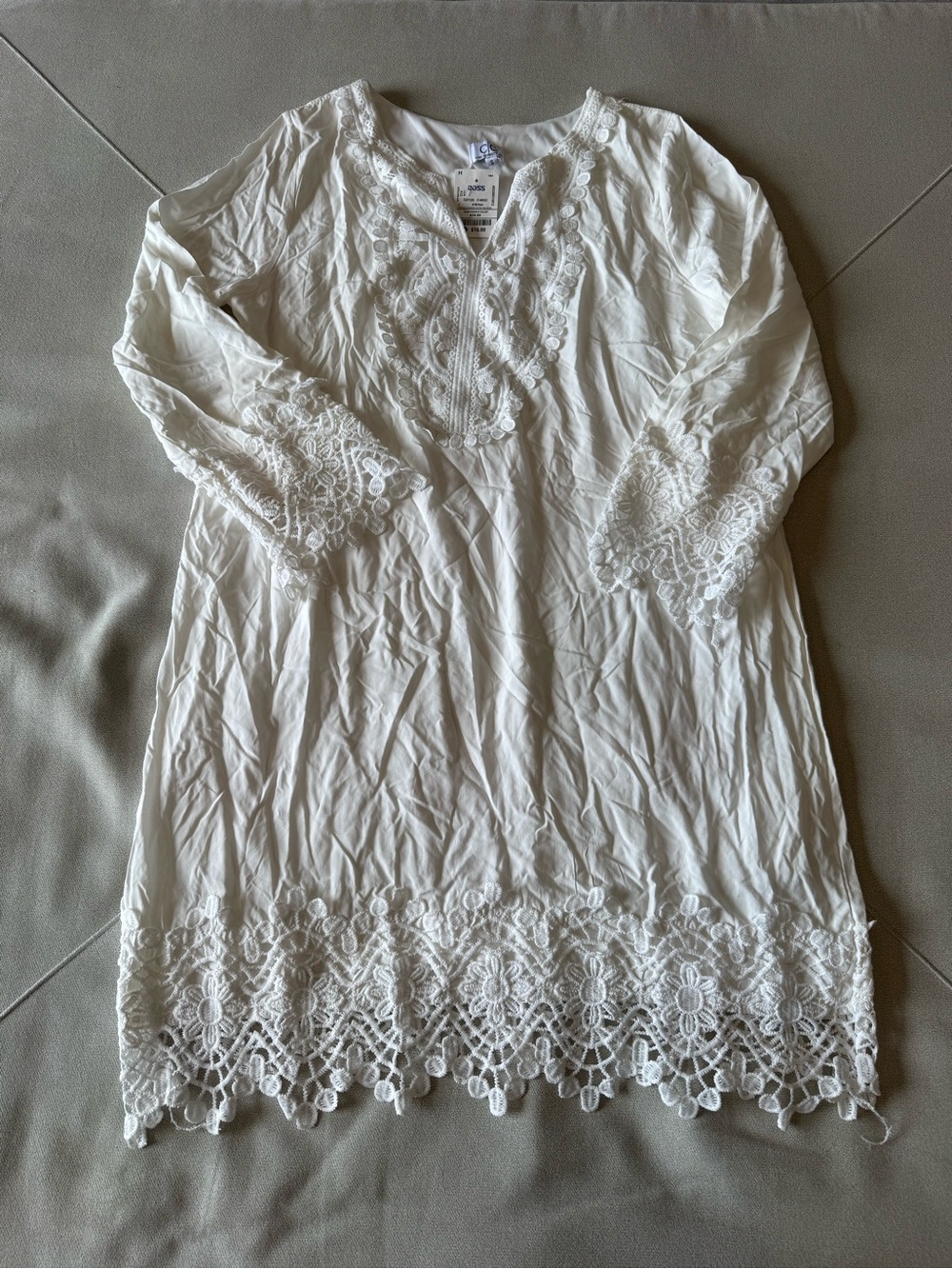 Women's White Lace-Trim Tunic Dress